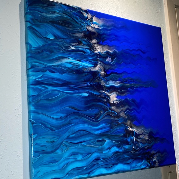 ❌SOLD❌painted 20x20 abstract Acrylic fluid art canvas painting blue metallic - Picture 10 of 10